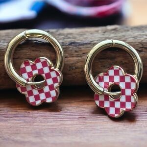 Checkered Board Flower Pink Earrings